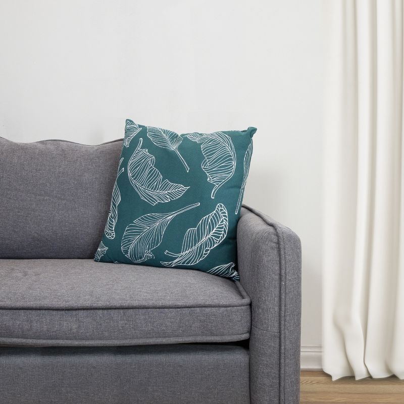 Northlight 17" Square Tropical Leaf Canvas Indoor Throw Pillow - Teal Green, 1 of 5