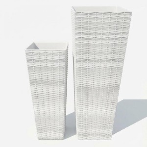 Tall Plastic Planters Set of 2,Large Rattan Tall Planter with 4 ...