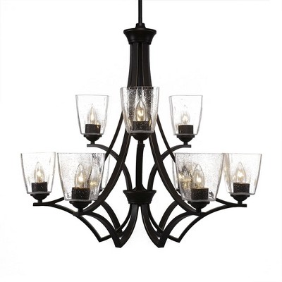 Toltec Lighting Zilo 9 - Light Chandelier in  Dark Granite with 4.5" Square Clear Bubble Shade