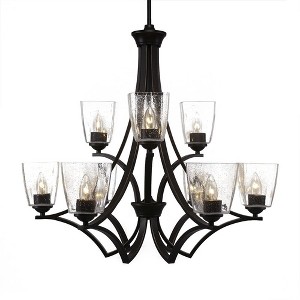 Toltec Lighting Zilo 9 - Light Chandelier in  Dark Granite with 4.5" Square Clear Bubble Shade - 1 of 1
