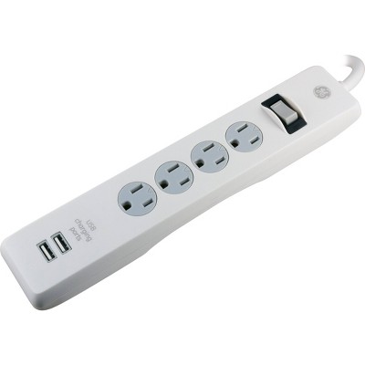 GE 6&#39; Extension Cord with 4 Outlet 2 USB Surge Protector White_5