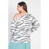 Slickblue Plus Zebra Flannel Long Sleeve Top with Cold Shoulder Detail, Soft Stretch, White & Charcoal, 1XL-3XL - 4 of 4