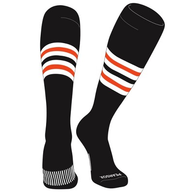 PEAR SOX Striped OTC Baseball, Softball, Football Socks (F) Black, White, Orange