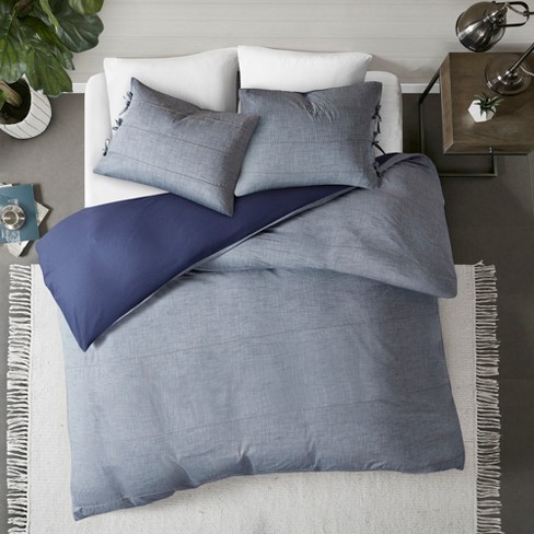 3pc King California King Matteo Cotton Duvet Cover Set Denim Blue