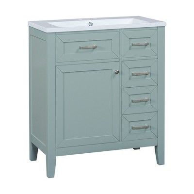 Vynxaria 30" Bathroom Vanities Green Washstand with Door Triple Drawer & Door Rack 34"H