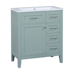 Vynxaria 30" Bathroom Vanities Green Washstand with Door Triple Drawer & Door Rack 34"H - 1 of 4