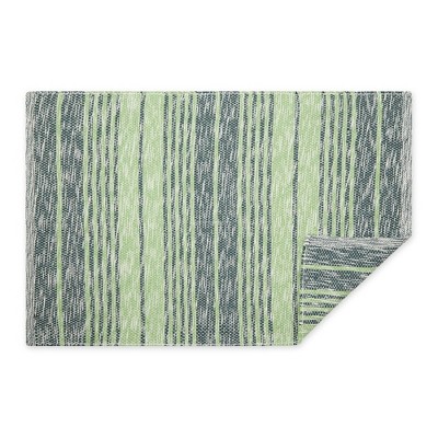 Hunter Green and Light Green Handwoven Recycled Cotton Rug 2x3 Ft