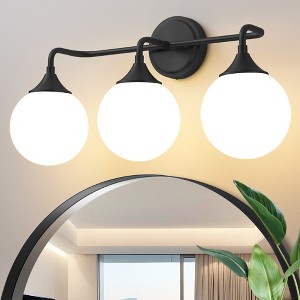 POWLIG 22.44-in 3-Light Black Dimmable Bathroom Vanity Light with 5.9in Milk Opal Glass Globe Shade - 1 of 4