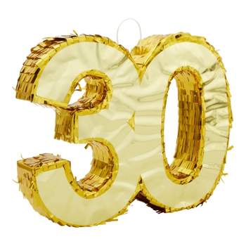 Sparkle and Bash Gold Foil Number 30 Pinata for 30th Birthday Party Decorations, Anniversary Celebrations (Small, 16.5 x 13 x 3 In)