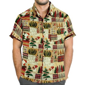 LA LEELA Men's Ugly Christmas Tree Hawaiian Shirts Short Sleeve Button Down Shirt Mens Casual Vacation Party Aloha Gifts Shirts for Men - 1 of 4