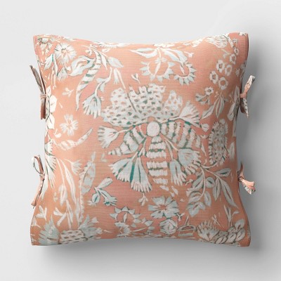 18"x18" Coronet Floral Square Outdoor Throw Pillow Orange - Threshold™ designed with Studio McGee