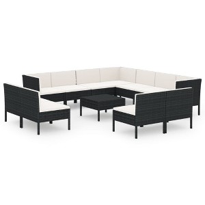 vidaXL Garden Lounge Set Patio Sectional Sofa Couch Outdoor Poly Rattan Black - 1 of 4