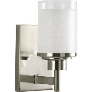 Progress Lighting Alexa 1-Light Bath Sconce, Brushed Nickel, White Linen Glass Shade - 1 of 4