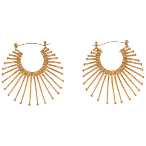 Anna-Kaci Gold Fan Hoop Earrings with Intricate Textured Detailing - Gold - image 1 of 4