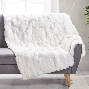 Kumasinova Faux Fur Fall Throw Blanket for Couch,50x60 Inch Fluffy Blanket with Dash Texture,Throw Blankets for Bed,Barefoot Dreams Blanket,White - 1 of 4