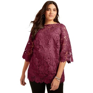 June + Vie by Roaman's Women's Plus Size Allover Lace Top - 1 of 4