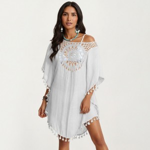 Anna-Kaci Women's Crochet Medallion Swim Cover Up Dress with Tassel Trim  and Relaxed Boho Silhouette - White : Target
