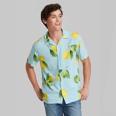 short sleeve yellow button up shirt