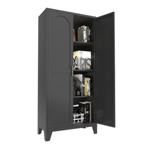 GlasFlength Decorative Storage Cabinets 61'' 2 Shapely Doors Cabinet, Metal Storage Cabinet with Doors and Shelves, Black, 5.51"*16.93"*61.81" - 1 of 4