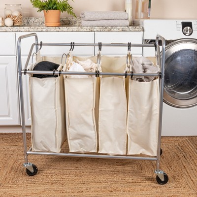 Chrome Quad Laundry Sorter with Removable Canvas Bags