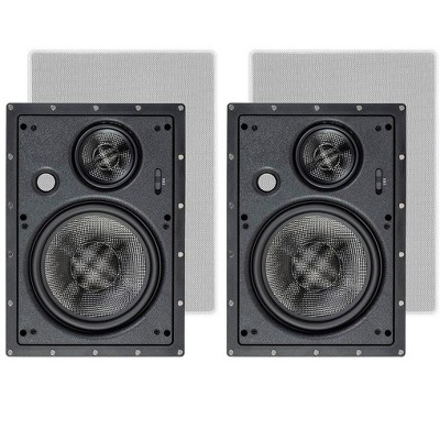 Monoprice 3-Way Carbon Fiber In Wall Speakers - 8 Inch (Pair) With Paintable Magnetic Grille For Home Theater - Alpha Series