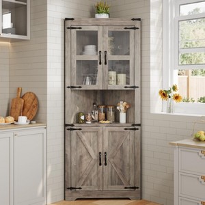 Whizmax Farmhouse Corner Cabinet, Tall Corner Storage Cabinet with Glass Door & Adjustable Shelves, Bathroom Cabinet for Living Room, Bathroom - 1 of 4