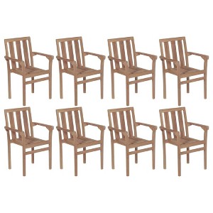 vidaXL Solid Teak Wood Patio Chairs-Set of 8, Stackable, with Green Cushions for Garden/Outdoor/Living Room/Dining - 1 of 4