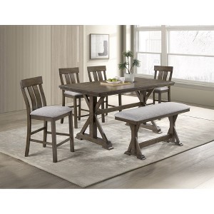 6-Piece Dining Set with Rectangular Table, 4 Upholstered Chairs and Bench - 1 of 4