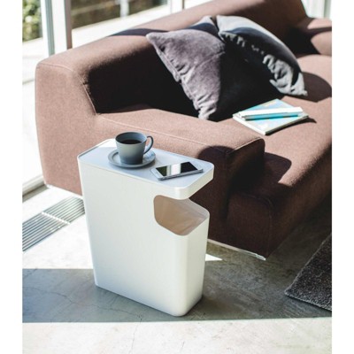 Black Plastic Slim Side Table with Trash Can