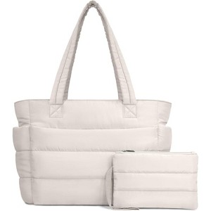 Puffer Tote Bag for Women, Lightweight Quilted Shoulder Bag with Compartments for Work, Travel, and Gym - 1 of 4