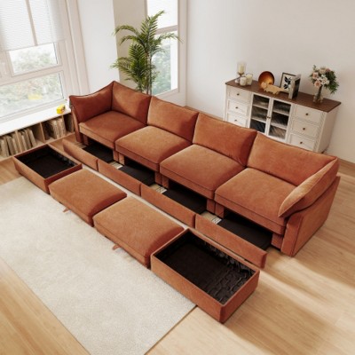 Modular Chenille Sectional Sofa with Under-Seat Storage Drawers and 2 Ottomans, U-Shaped Oversized 4-Seat Sofa for Living Room–The Pop Home