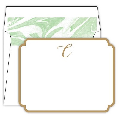 10ct 'c' Monogram Cabana Striped Note Cards Light Blue : Target