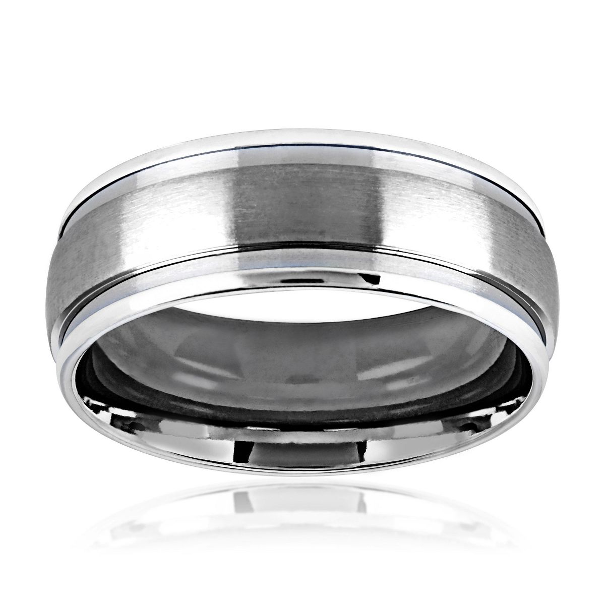 West Coast Jewelry Men's Dual Finish Grooved Stainless Steel Ring (8mm) - thumbnail 2
