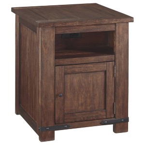 Budmore Rectangular End Table Brown - Signature Design by Ashley: Mango Wood, USB Ports, Storage Shelf - 1 of 4