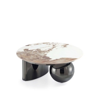 Laurel Round Black Sintered Stone Coffee Table with Stainless Steel Base
