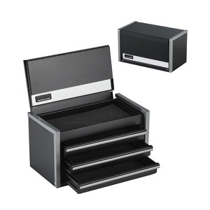 VEVOR Metal Tool Box, 8.6-inch, Portable Metal Tool Box with 3 Drawers, Small Tool Chest with EVA Liners and PP Feet Pads, Heavy-Duty Steel, Black - 1 of 4