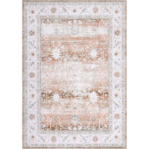 Washable Vintage Oriental Rug, Non-Slip Foldable Carpet, Ultra-Soft Retro Floral Distressed Floor Cover for Living Room Bedroom - 1 of 4