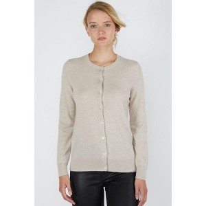 JENNIE LIU Women's 100% Cashmere Button Front Long Sleeve Crewneck Cardigan Sweater - 1 of 4