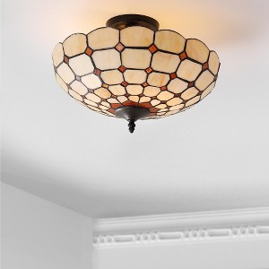 JONATHAN Y Jennifer Tiffany-Style Glass/Metal LED Semi-Flush Mount - 1 of 4