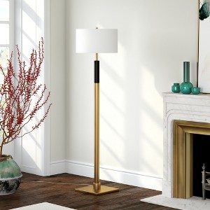 Hampton & Thyme Two-Tone Floor Lamp with Fabric Shade Brass/Black/White: Mid-Century Modern, UL Listed, Metal Body - 1 of 4