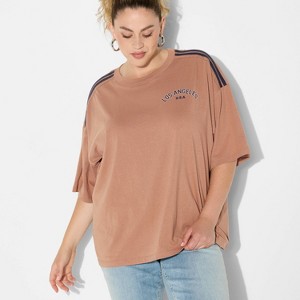 Women's LA Oversized Short Sleeve Graphic T-Shirt - Brown - 1 of 3