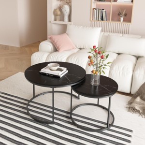 KTMBDW Nesting Coffee Table Set of 2, 27.6inch Round Coffee Table with Sturdy Metal Frame, End Table Side Tables for Living Room Bedroom - 1 of 4