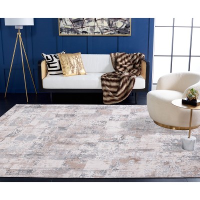 Gray and Beige Abstract 8' x 10' Synthetic Area Rug