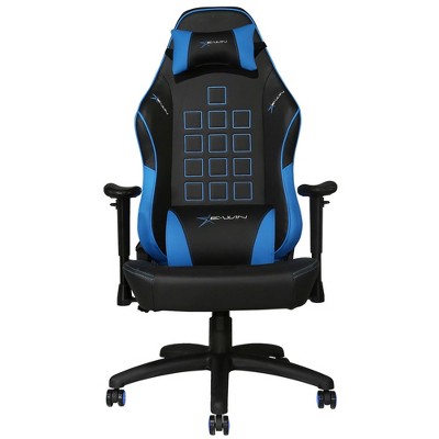 E-Win Knight Series Ergonomic Computer PC Gaming Home Office PVC Leather Tall Back Chair with Pillows, Black and Blue