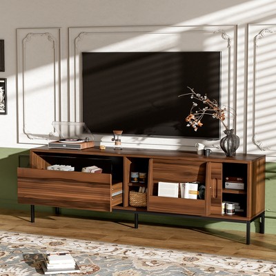 KWPZQEB TV Stand for 75 Inch TV, Entertainment Center with Storage Cabinets and Sliding Doors, Modern Media TV Console Table for Living Room
