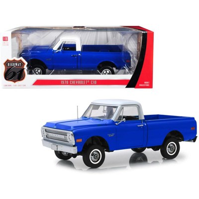 1970 Chevrolet C-10 Pickup Truck with Lift Kit Dark Blue with White Top 1/18 Diecast Model Car by Highway 61