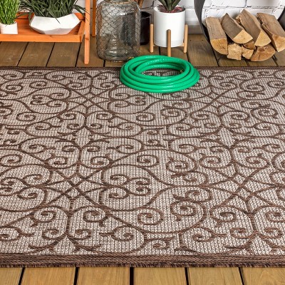 Taupe & Espresso Vintage Filigree Synthetic 5x8 Outdoor Rug
