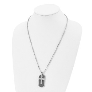 Chisel Stainless Steel Black and Grey Carbon Fiber Inlay 2 Piece Cross Dog Tag on a 24" Ball Chain Necklace - 1 of 4