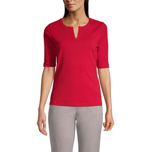 Lands' End Women's Cotton Polyester Modern Half Sleeve Splitneck - X ...