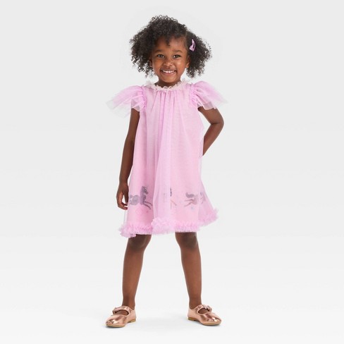 Toddler Girls' Afro Unicorn Rainbow Tulle Pullover Dress - Pink : Target